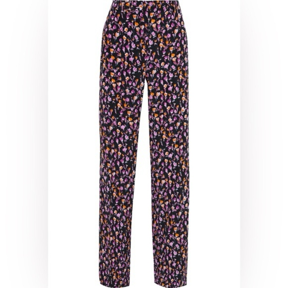 Versace Floral Straight Leg 100% Silk Pants Purple Orange NWT Size 38 IT